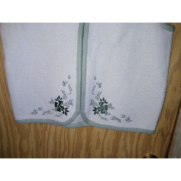 Cabela's Zip Up Vest 100% Wool Beige Floral Embroidery Women Size Medium Vintage - Picture 13 of 16